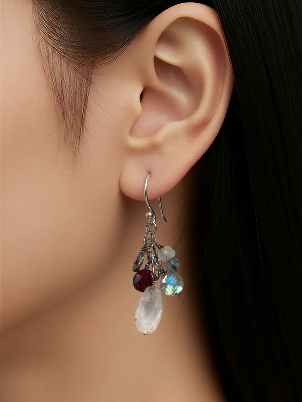 Sundance Sterling Silver Garnet Moonstone & Kyanite Cluster Earring